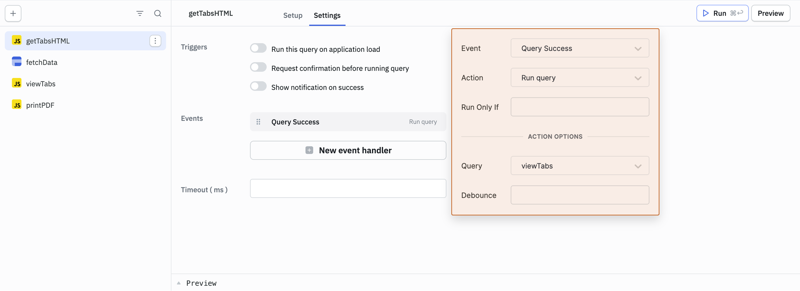 getTabsHTML event handler