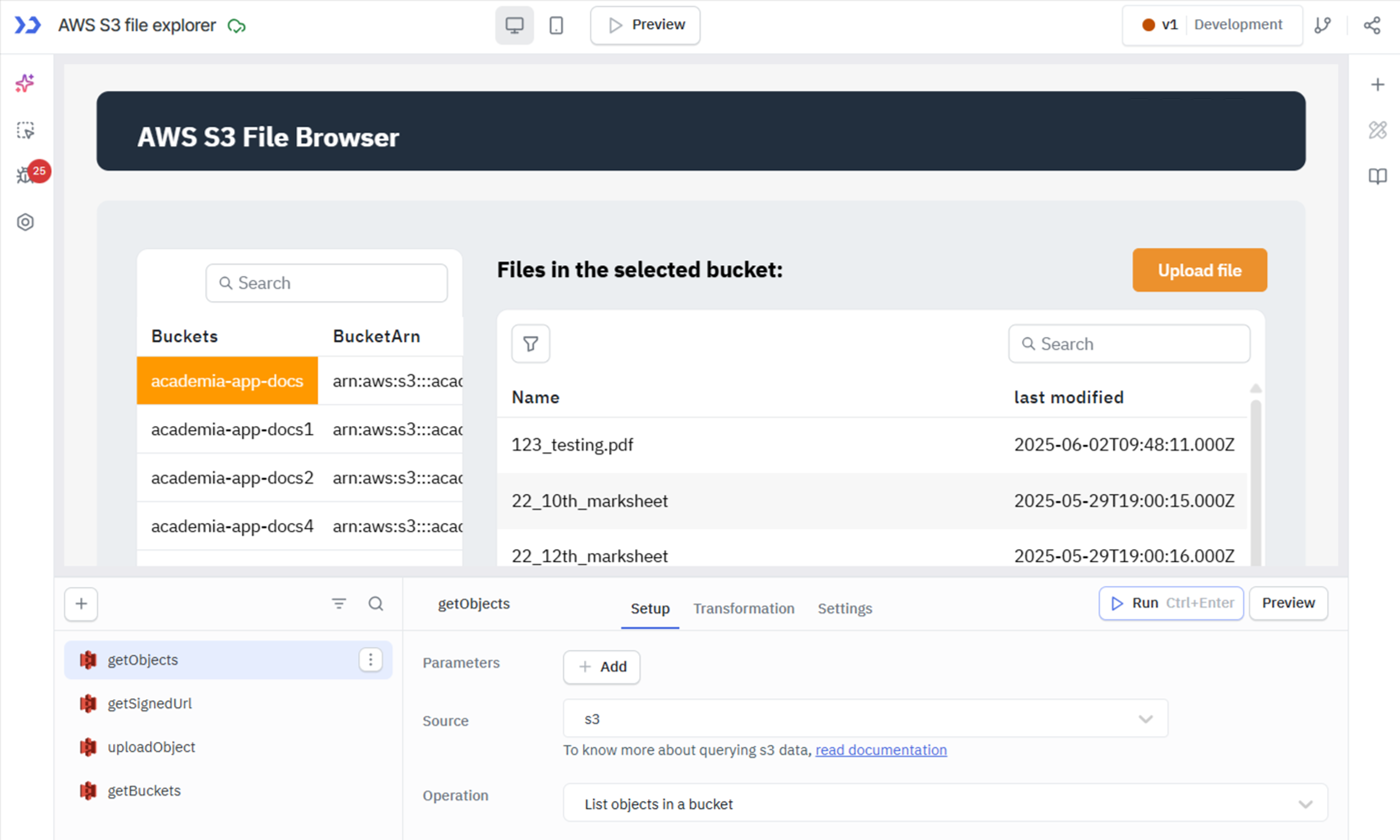 Use S3 pre-signed URL to upload documents: list objects in a bucket