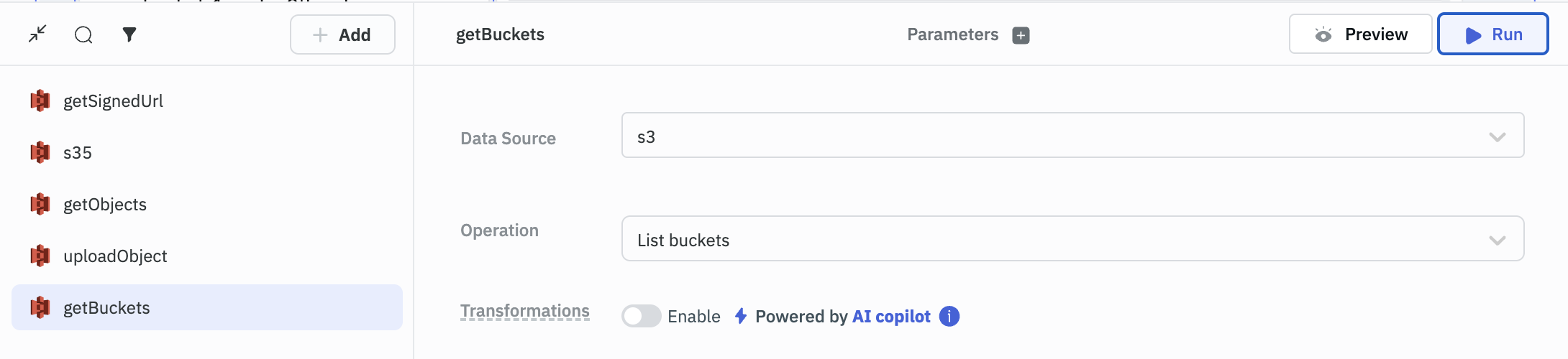 Use S3 pre-signed URL to upload documents: getBuckets query