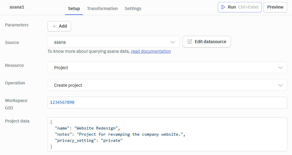 Asana Create projects ops