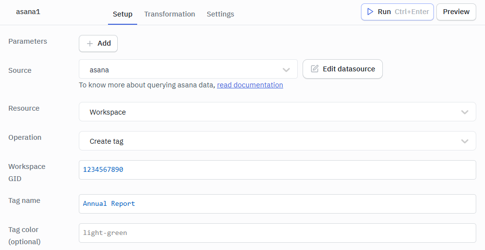 Asana Create tag ops