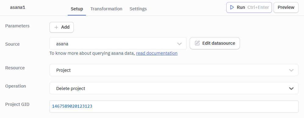 Asana delete projects ops