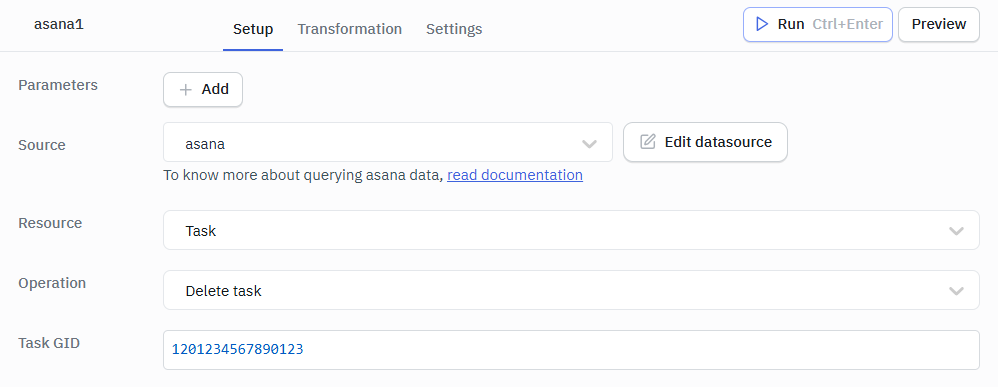 Asana Delete task ops