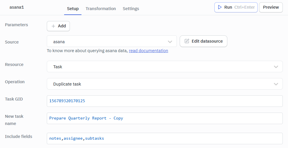 Asana Duplicate task ops