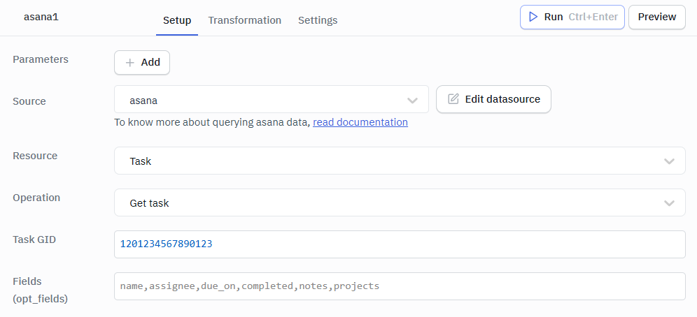 Asana Get task ops