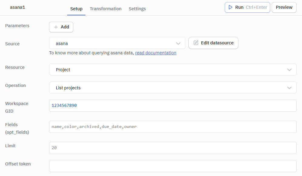 Asana List projects ops