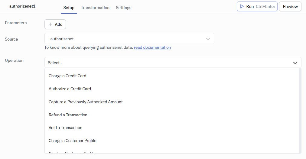 Authorize.net supported operations