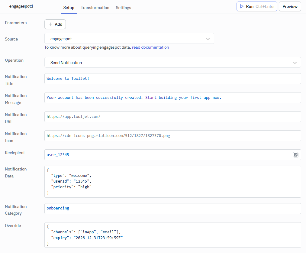 engagespot send notitication