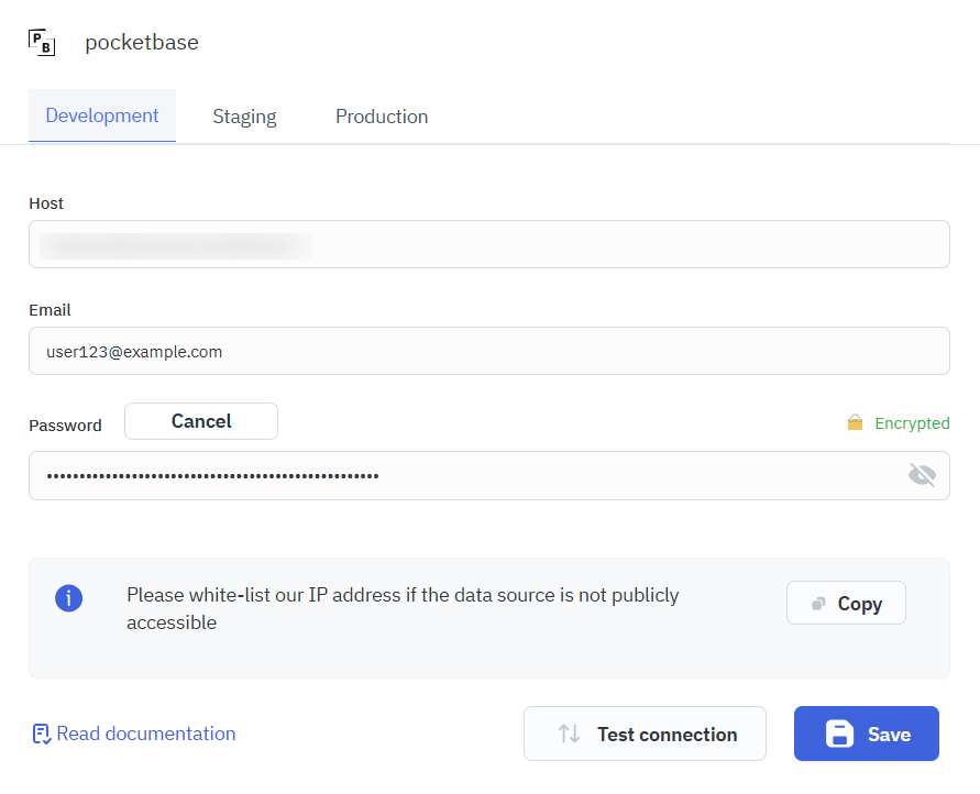 PocketBase datasource configuration