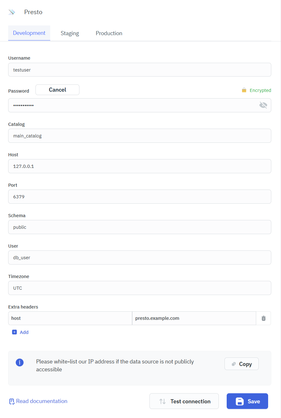 PrestoDB data source configuration