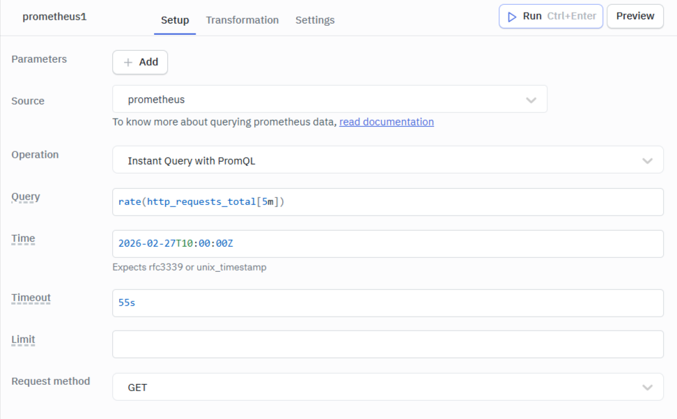 Instant Query with PromQL in ToolJet