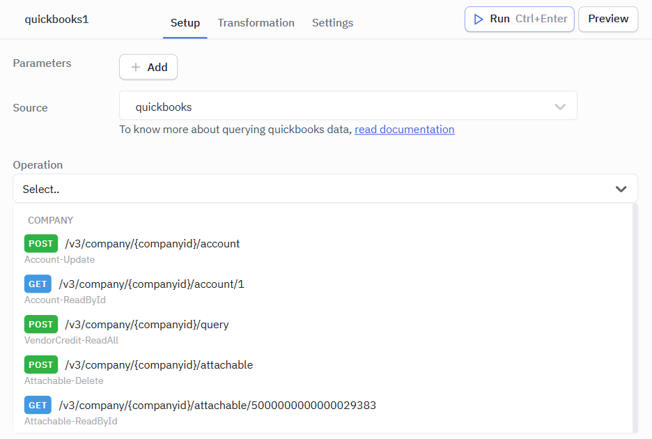 Quickbooks supported operations