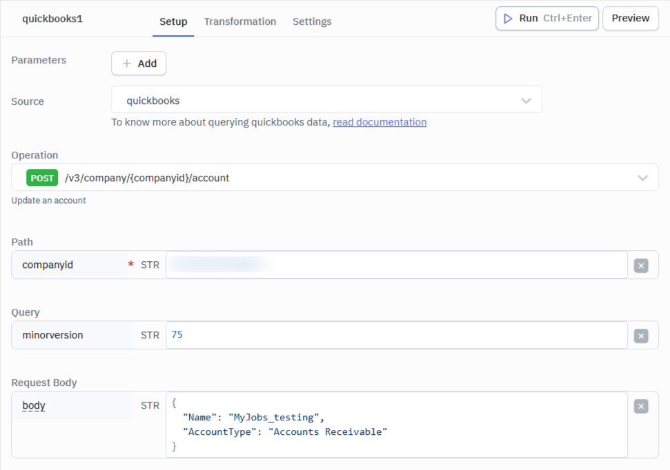 Quickbooks example query POST