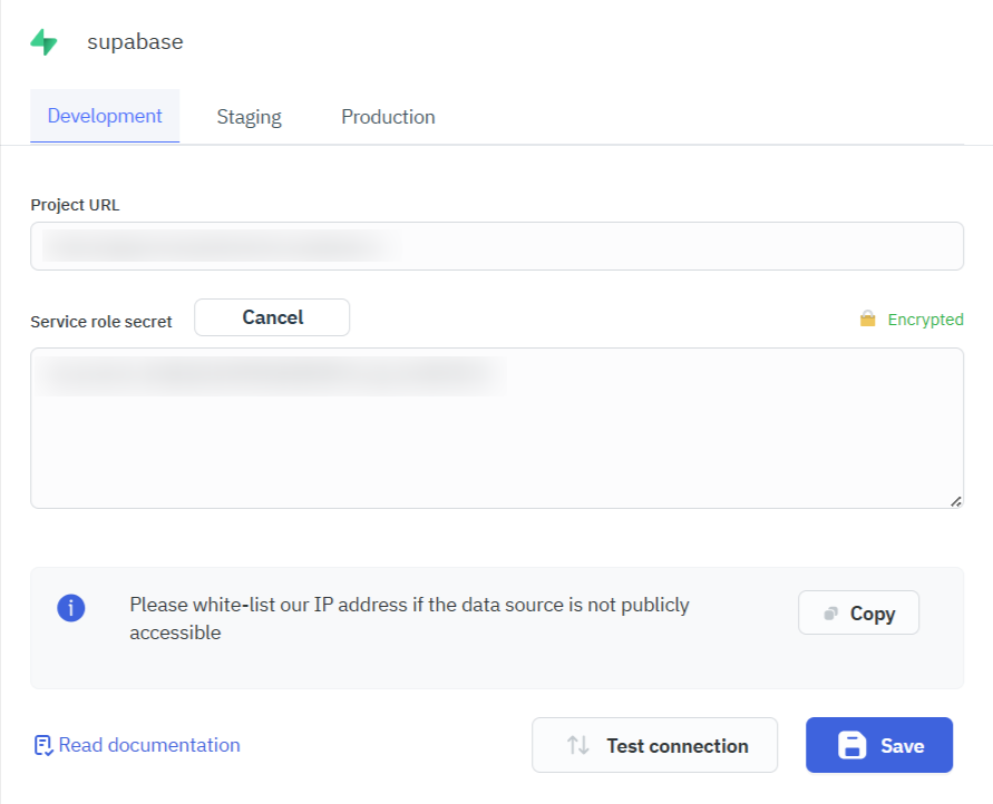 Supabase datasource configuration
