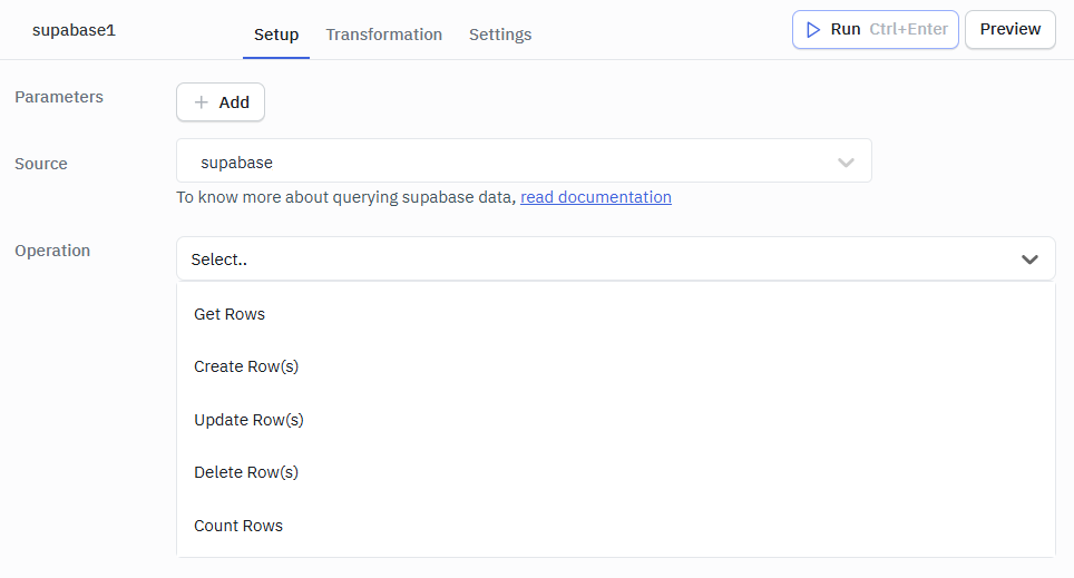 Supabase supported operations