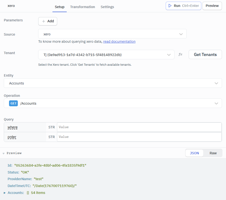 Example query in Xero