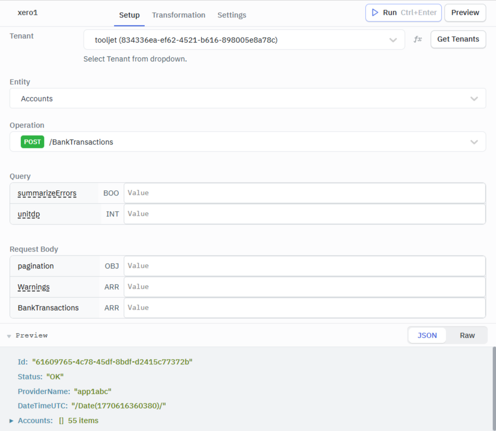 Example query in Xero