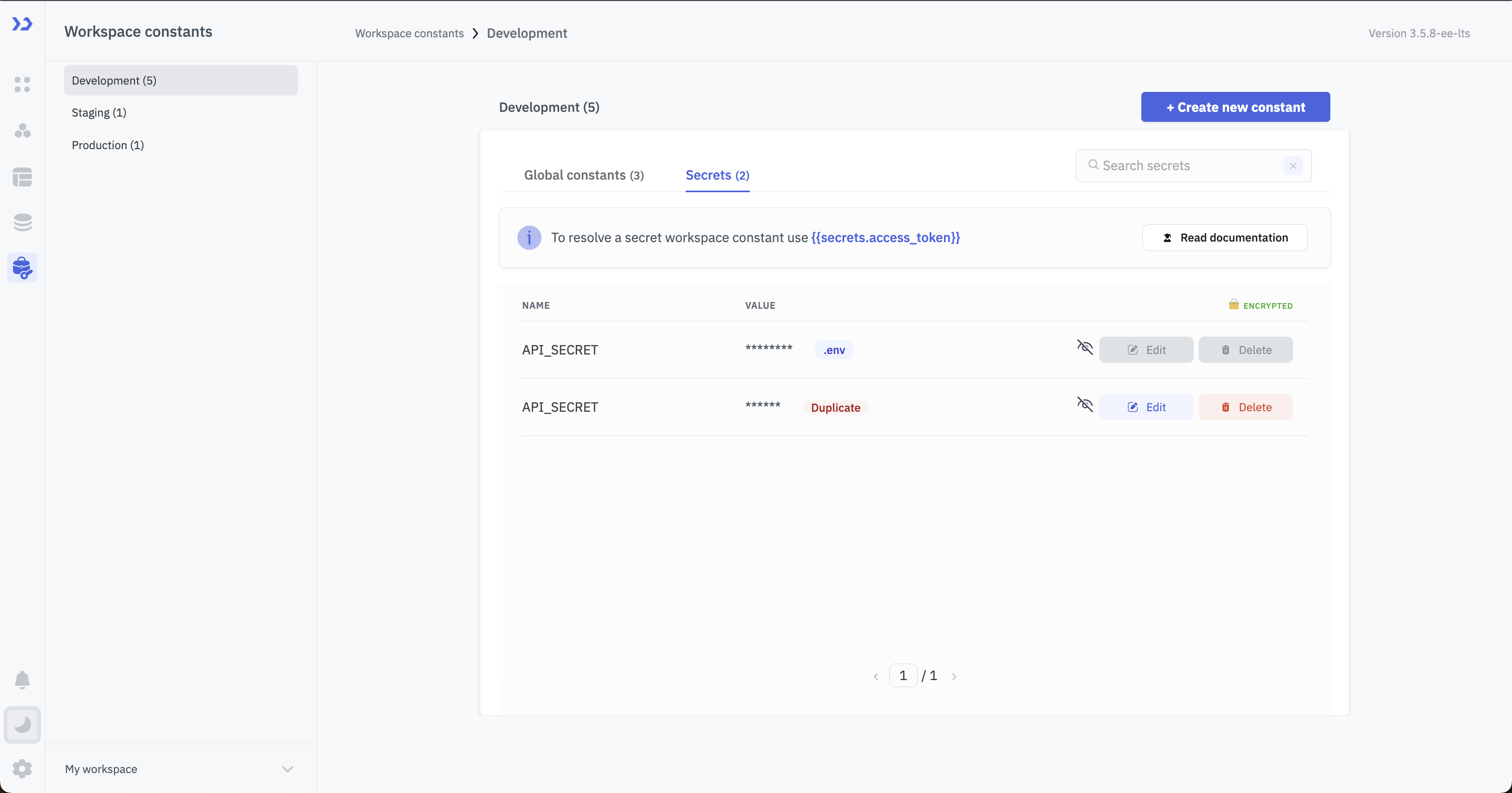 Mapping Workspace Constants from Environment Variables