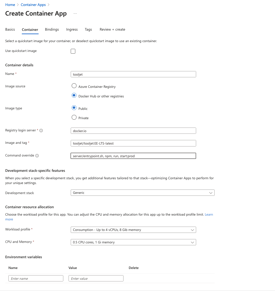 Deploying ToolJet on Azure container apps