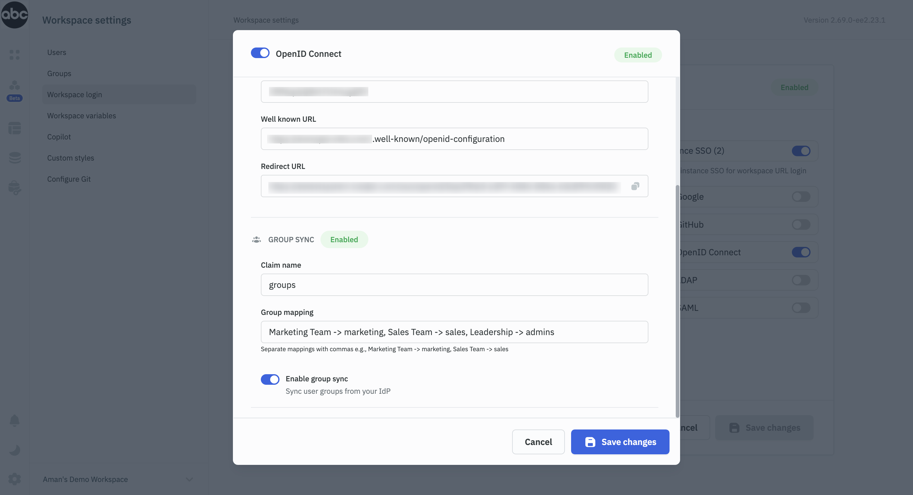 OIDC Group Sync Config