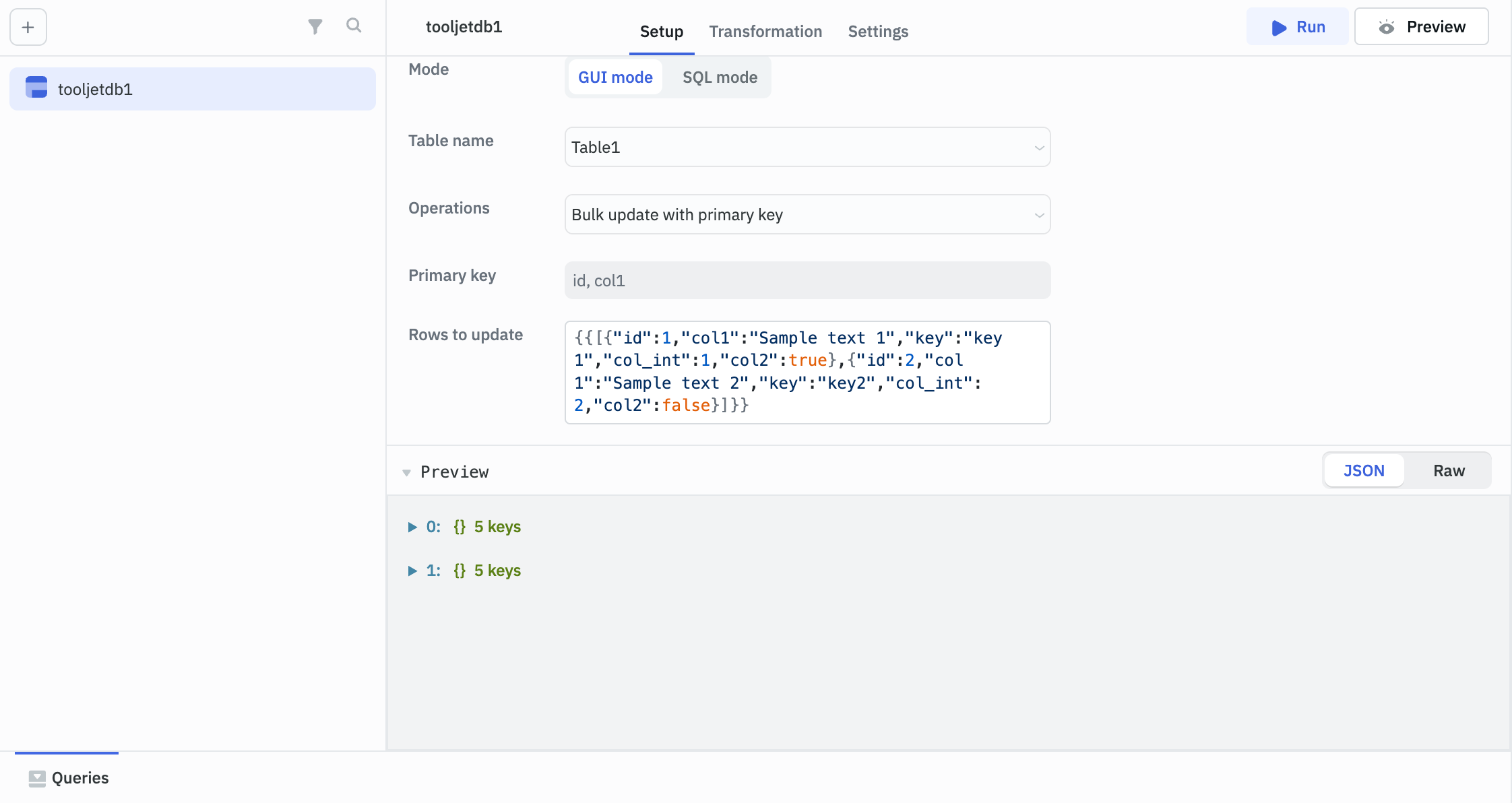 ToolJet Database editor