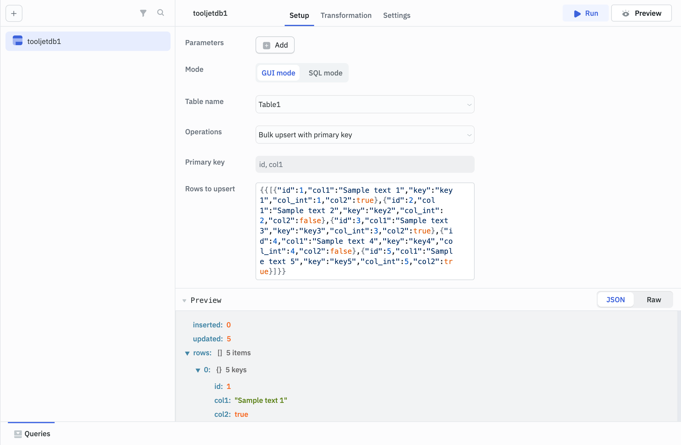ToolJet Database editor