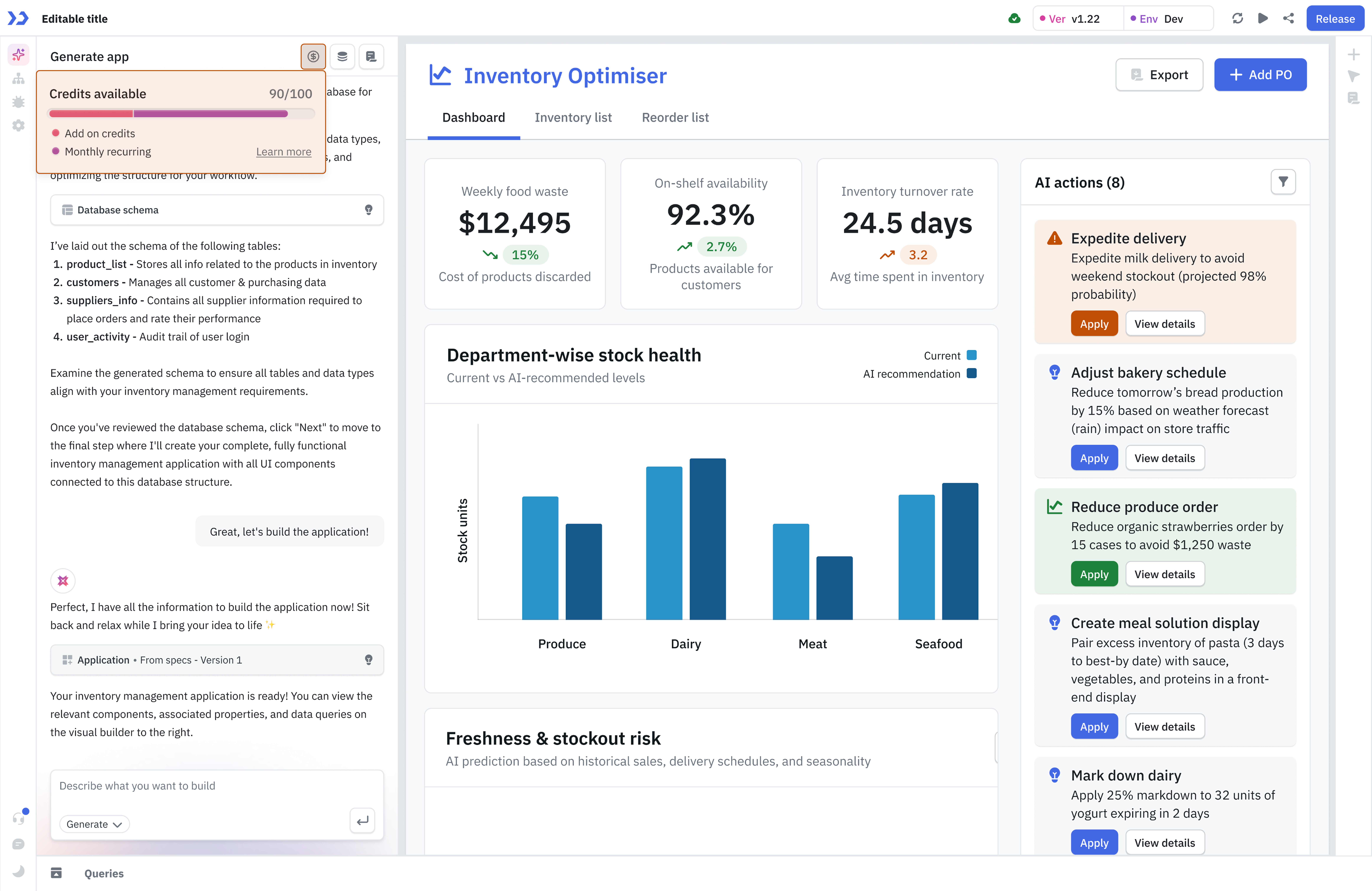 tooljet available credits