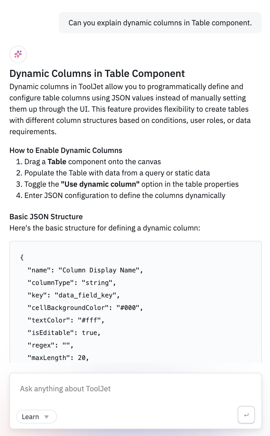 tooljet ai doc assistant