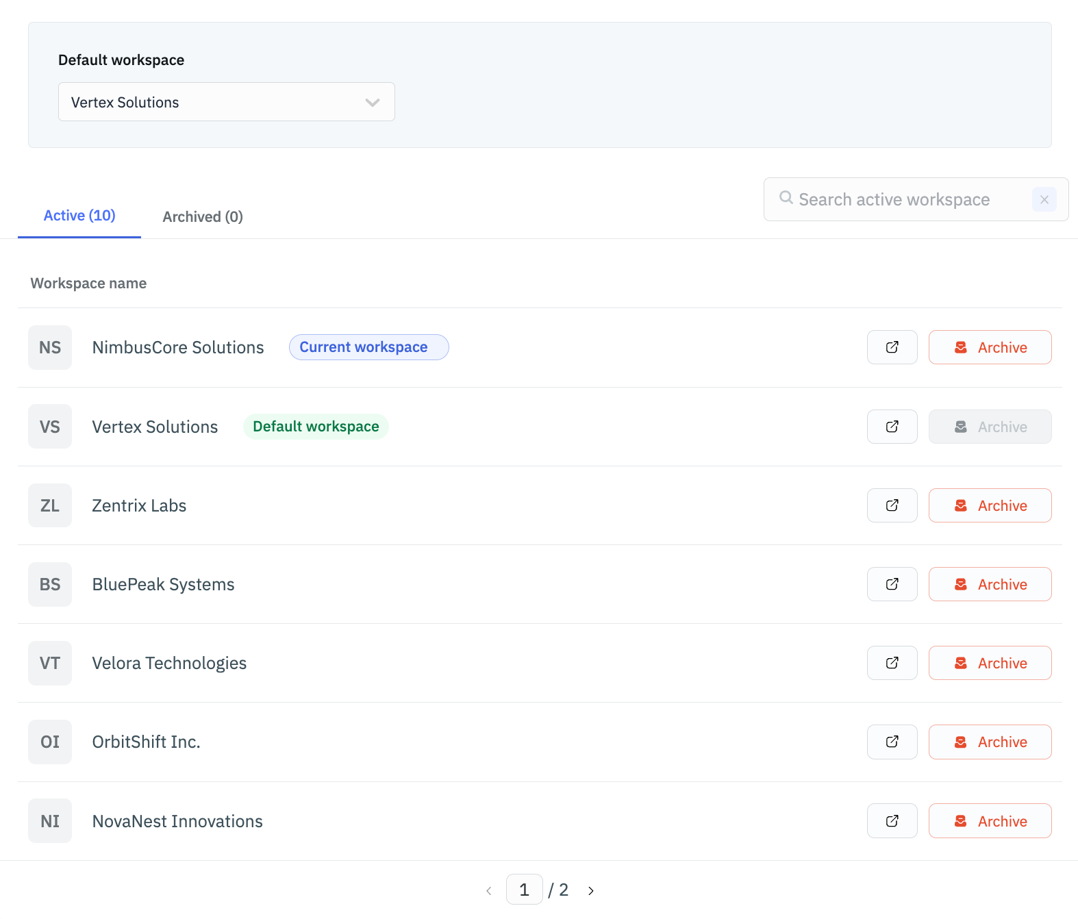 Set default workspace