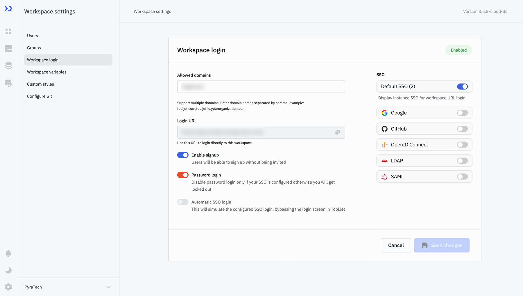 cloud  workspace level login