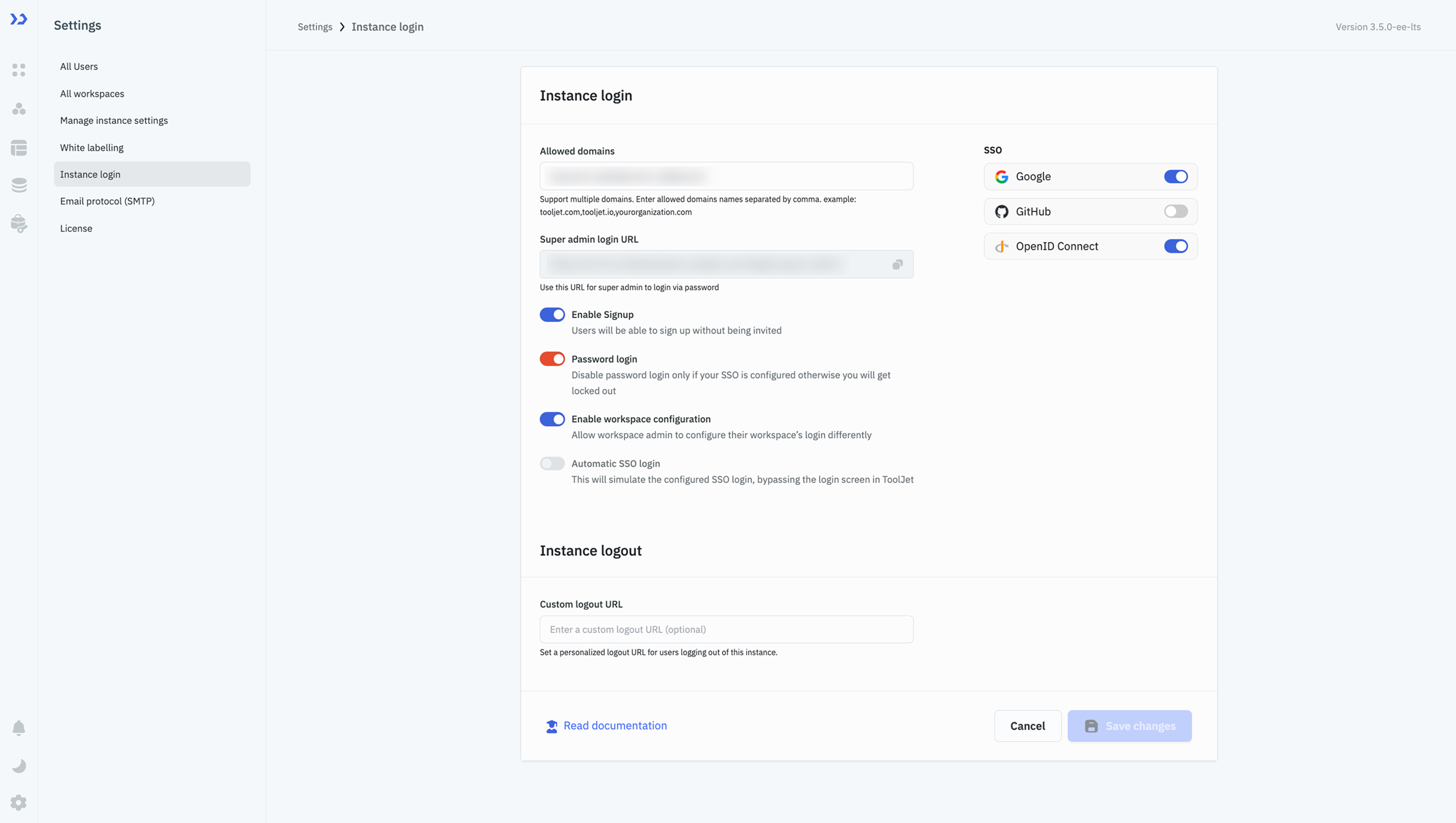 only instance level login