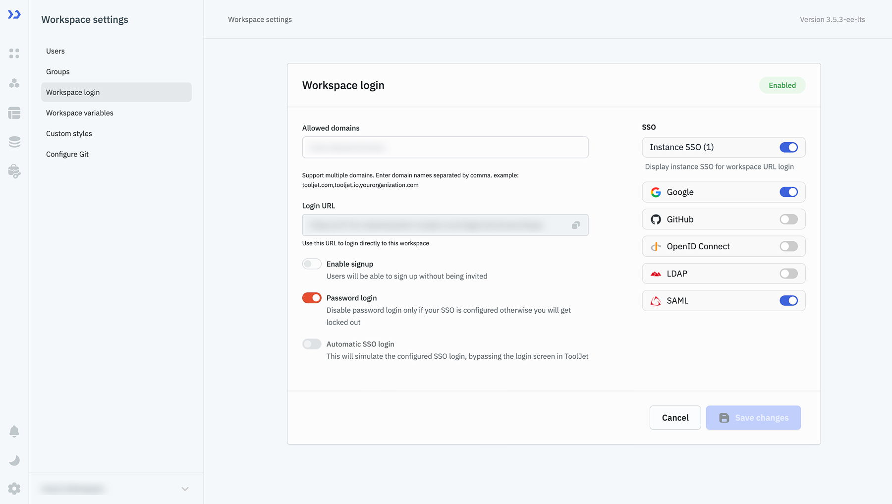  workspace level login