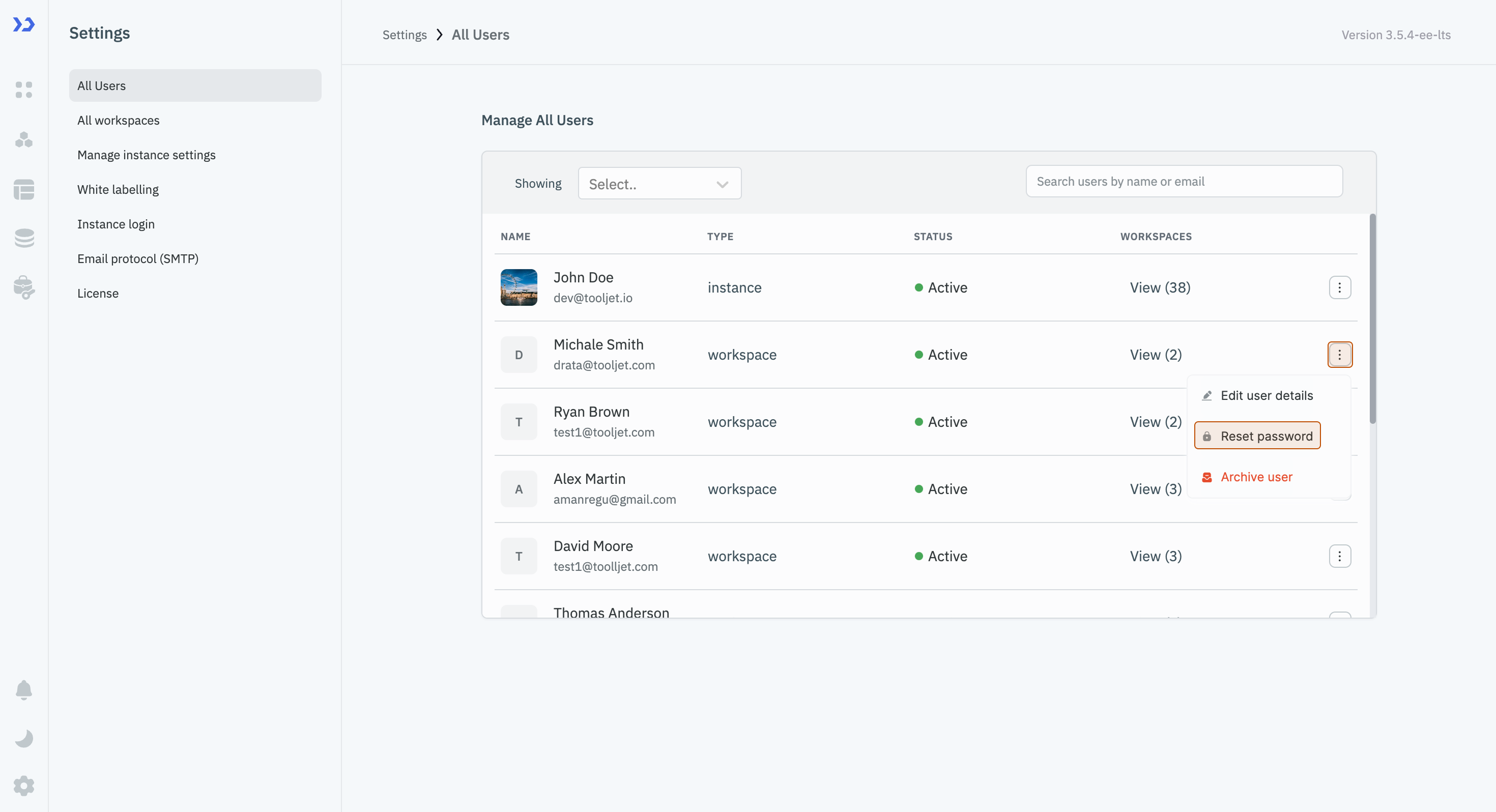General Settings: Reset Password