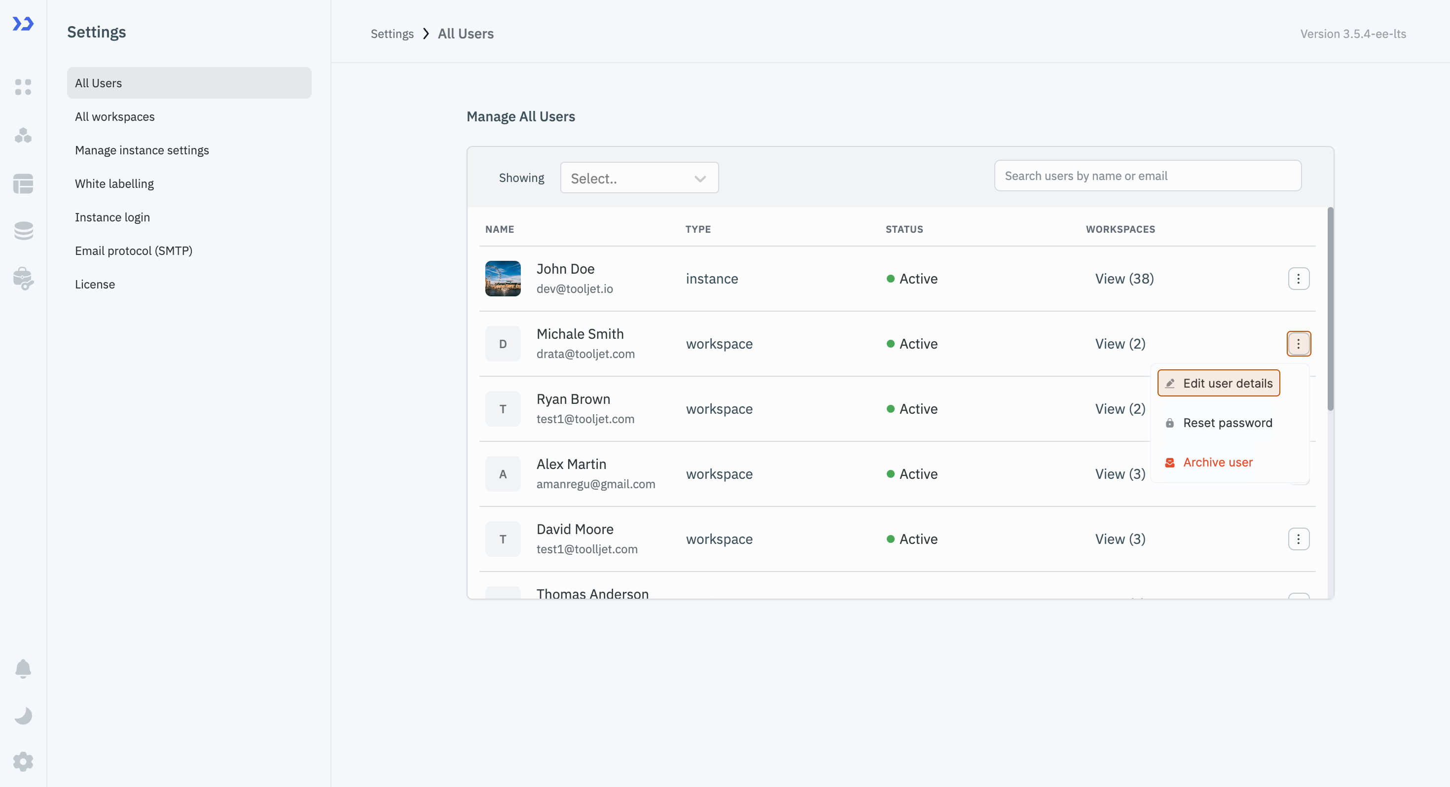 Edit User Details Menu