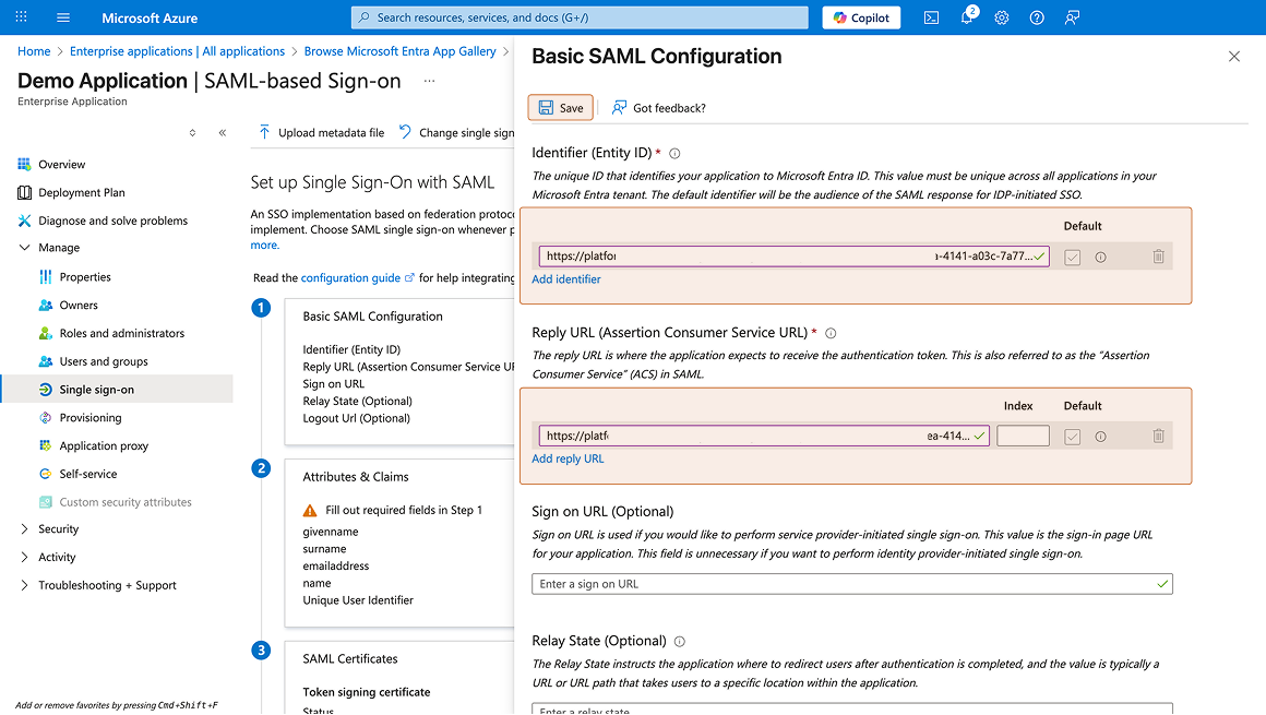 Entra ID: Azure SAML Configuration