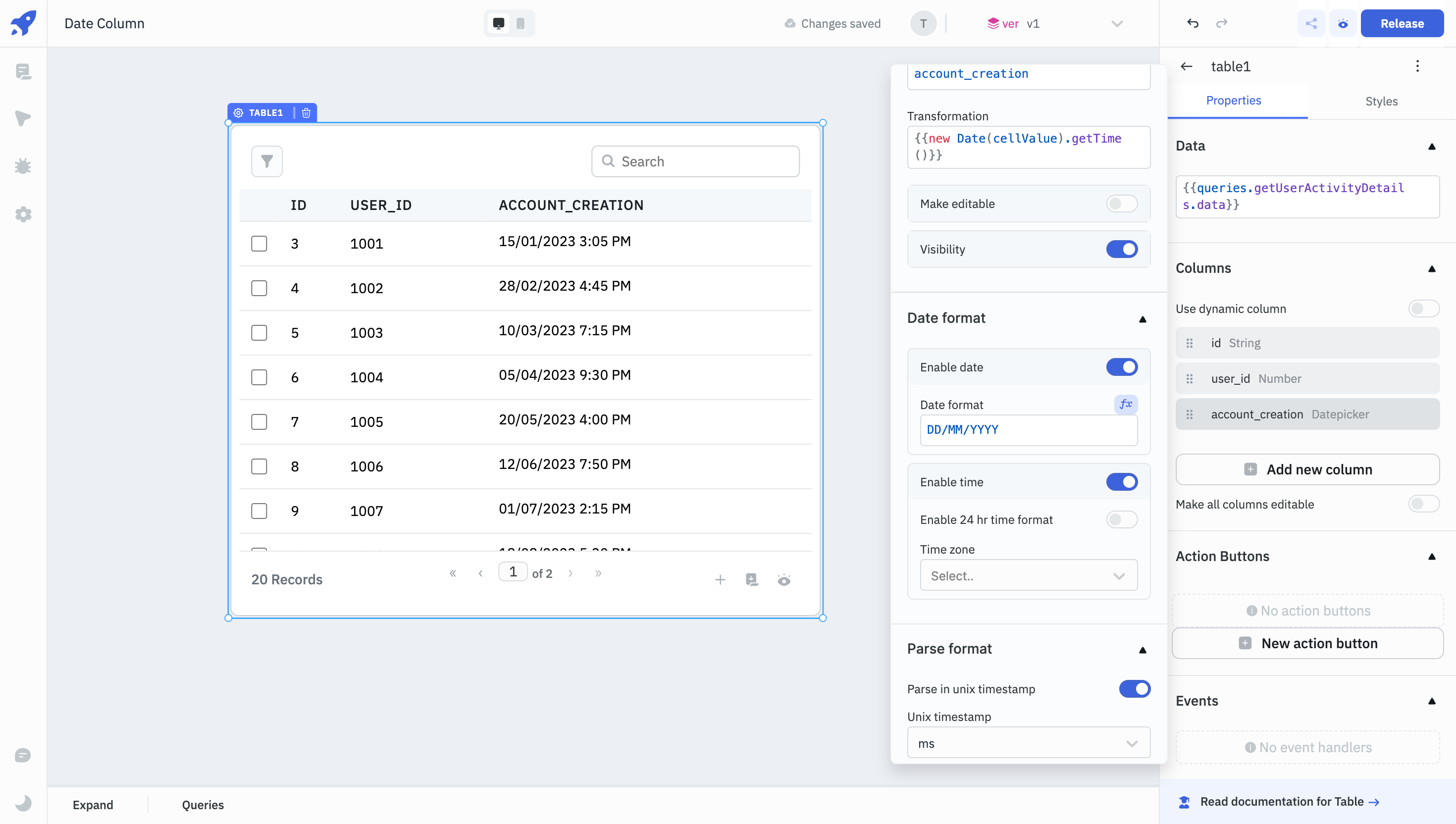 ToolJet Database Date