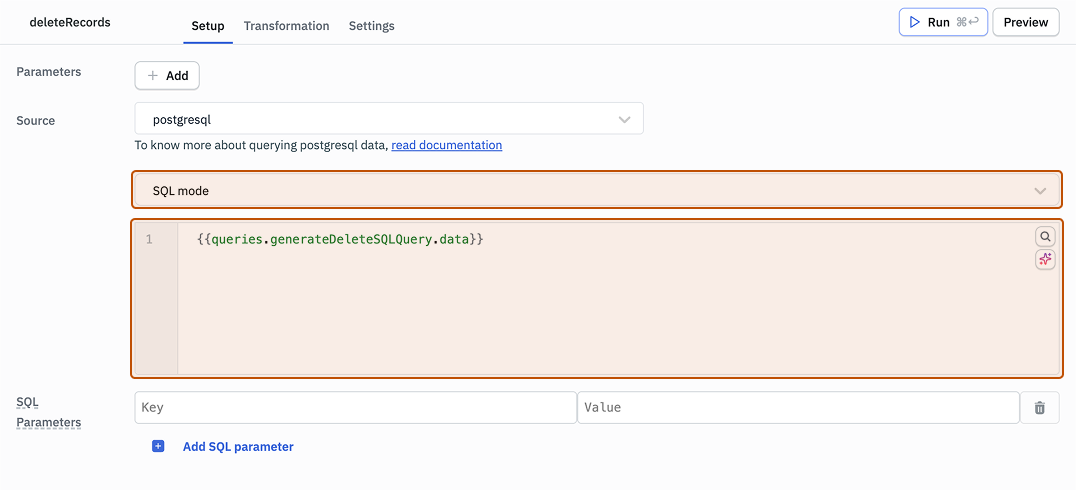 Run Delete SQL Query