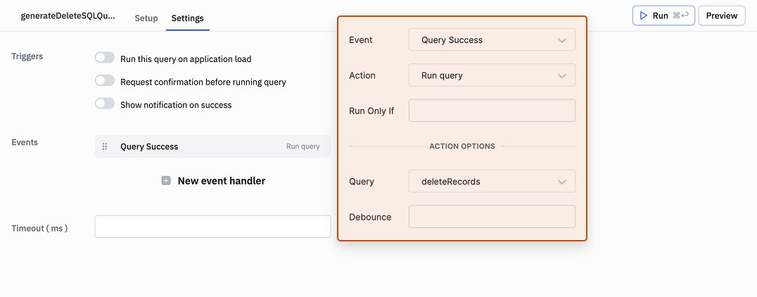 Generate Delete SQL Query Success Event