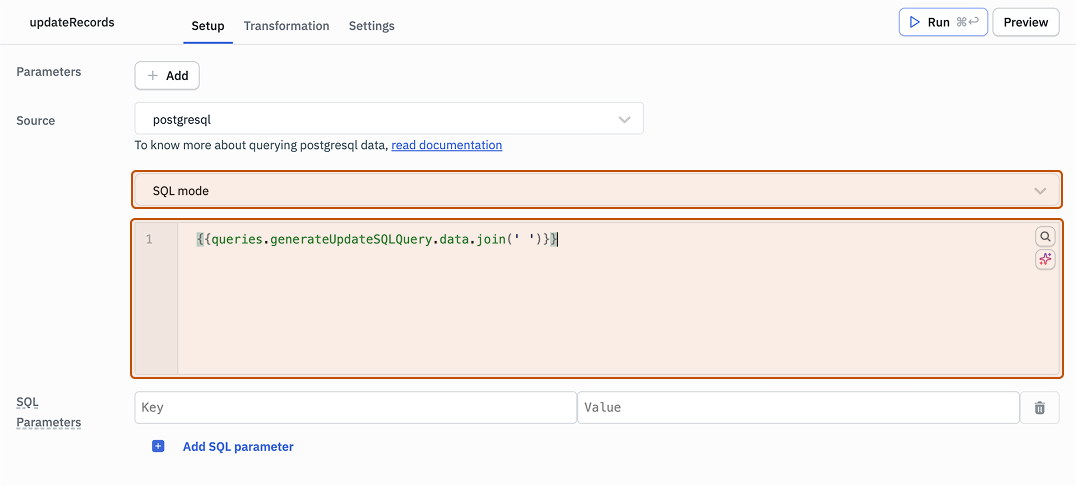 Run Update SQL Query