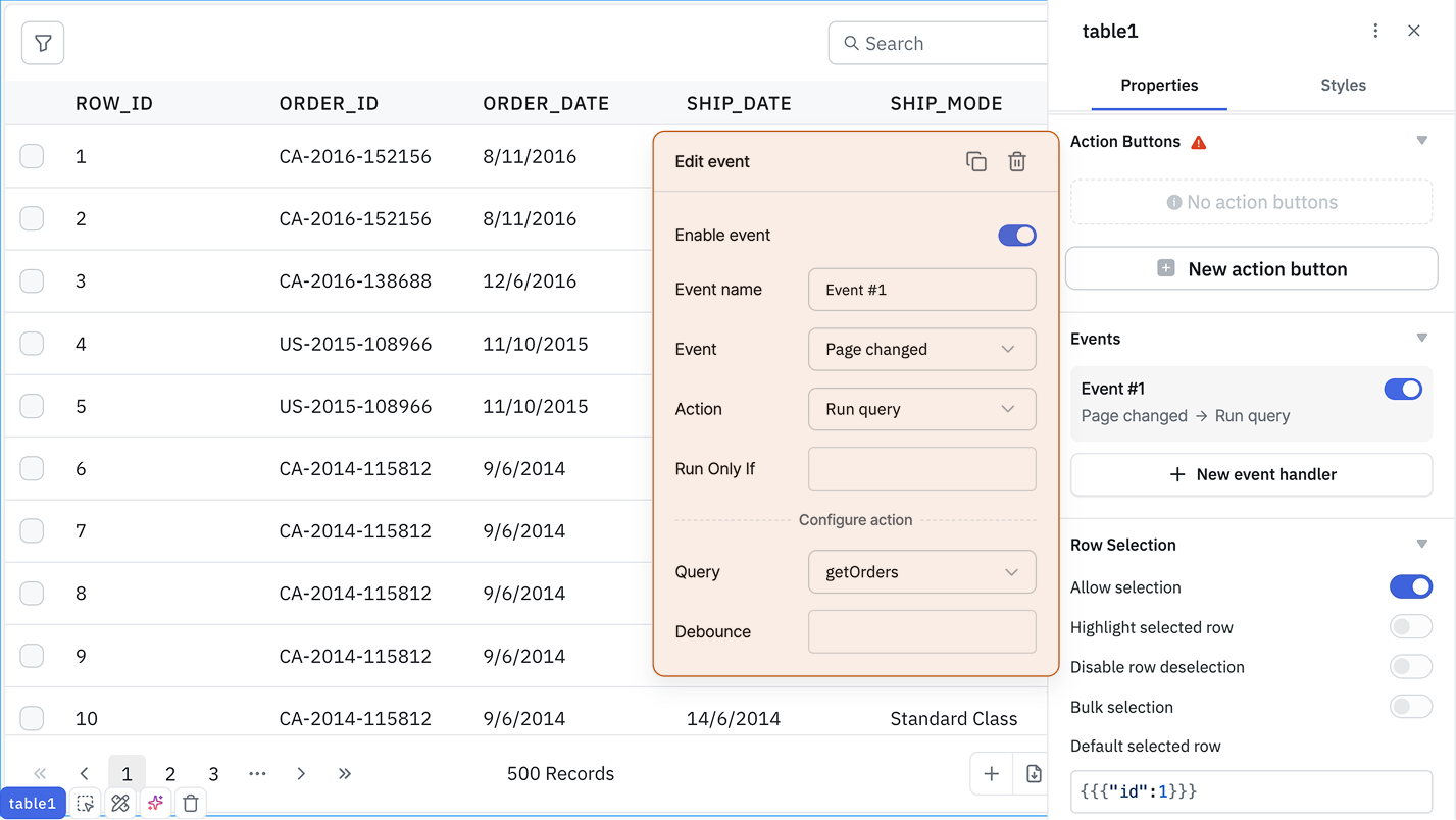 Add an event handler to run the query on page change