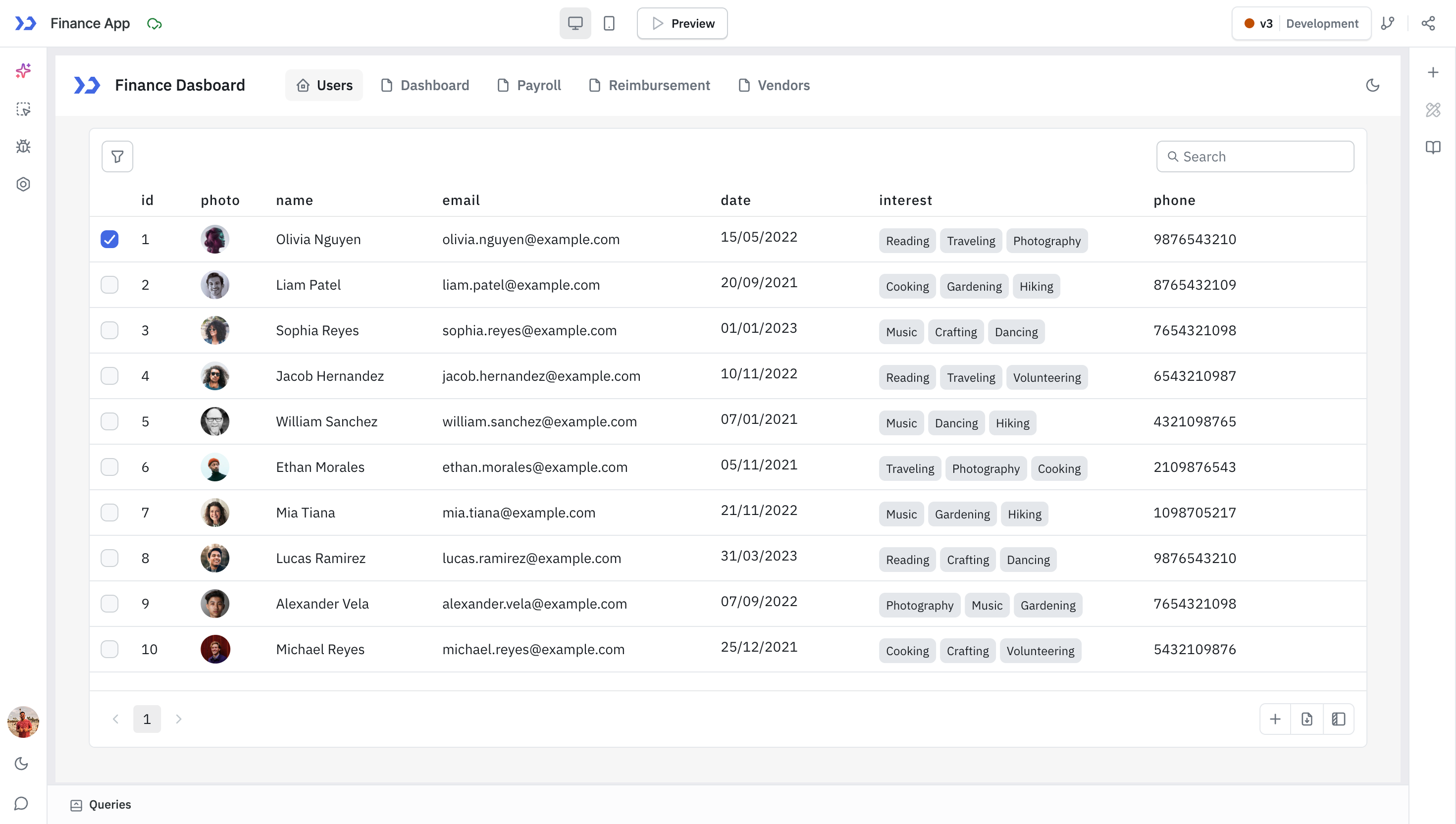 ToolJet - Component Reference - Table Preview