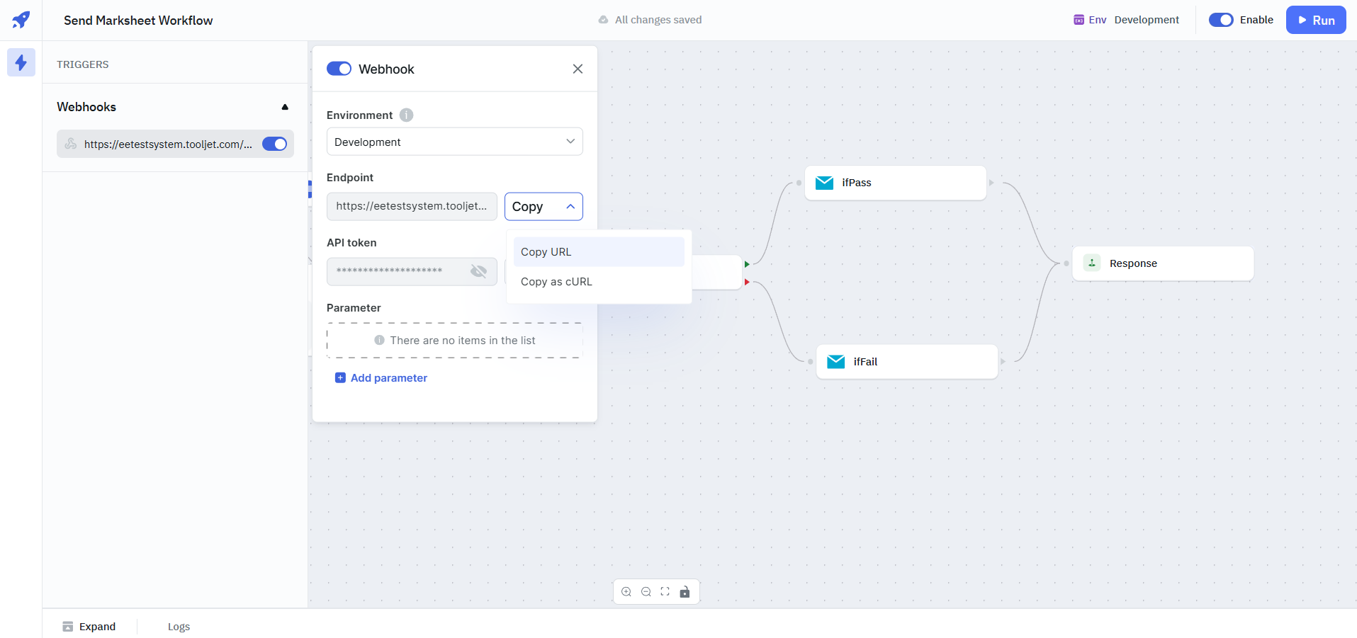 Copy URL and API Token